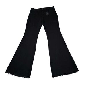 Flying Monkey High Rise Flare Jeans Black Buckle Size 32 x 36 Raw Hem Stretch